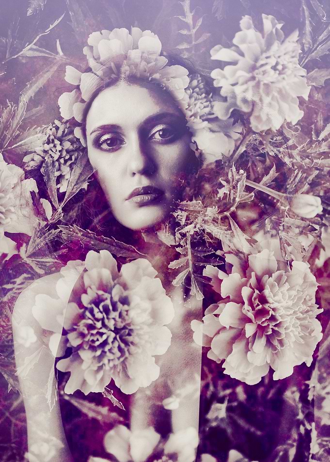 Double exposure carnation image with beautiful female p ...