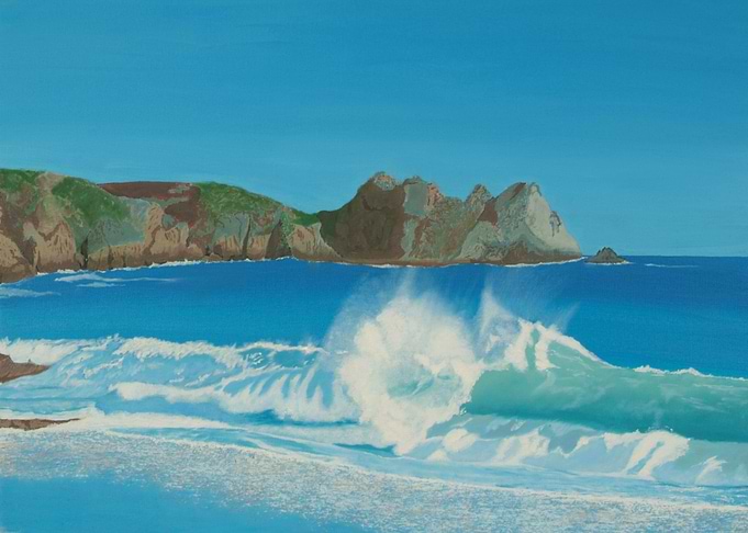 Porthcurno wave.A breaking wave at Porthcurnos beautifu ...