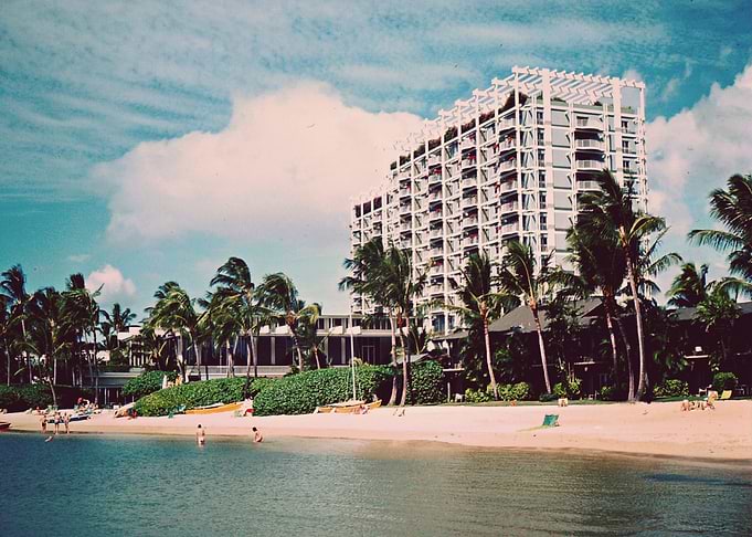 Gorgeous shot of a beautiful hotel and it's ocean front ...