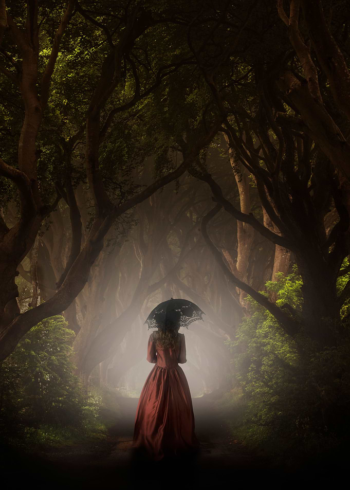 Morning walk with lace umbrella