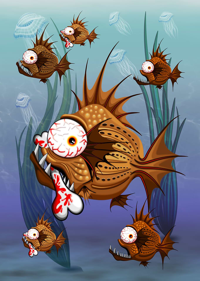 Psycho Fish Piranha with Bloody Bone