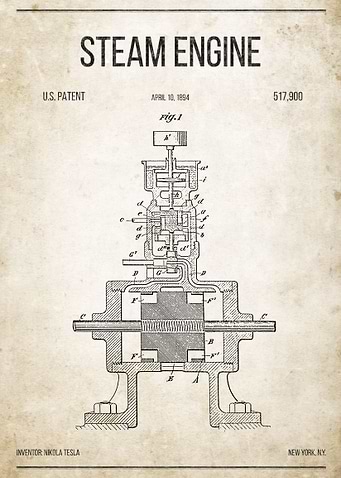 Steam Engine U.S. Patent #517,900 on old paper.
