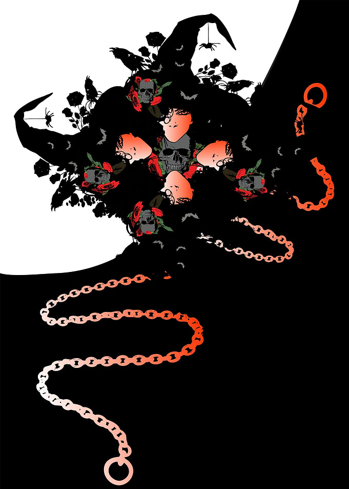 Witches with crows spiders Halloween dark art