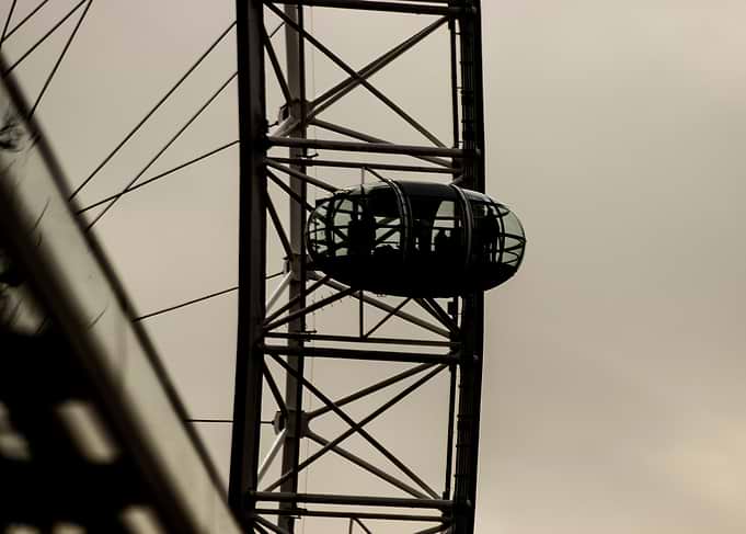Black and white image of the London Eye in Silhouette