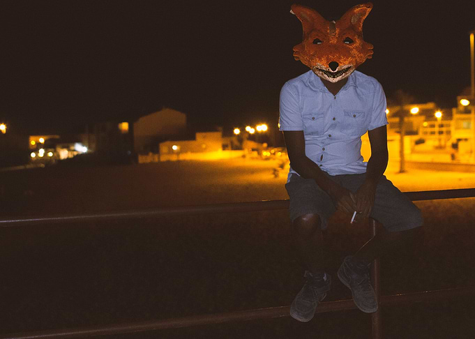 Human whit fox head