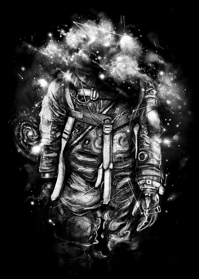 Lost In Cosmic Shades - Astronaut painting in black and ...