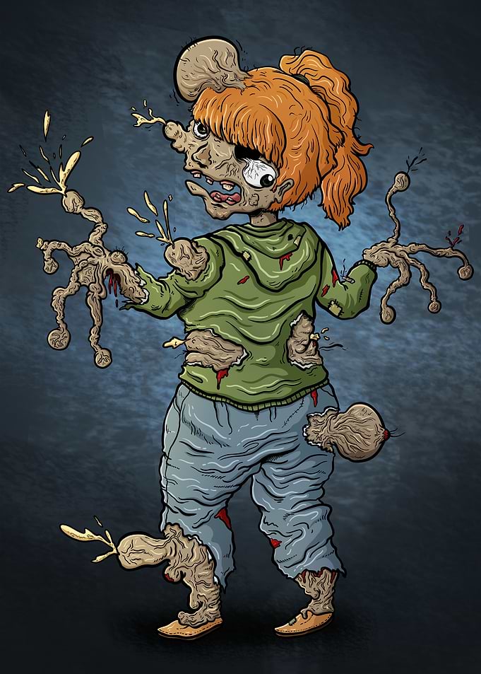 A zombie parasite is taking over a girl in casual dress ...