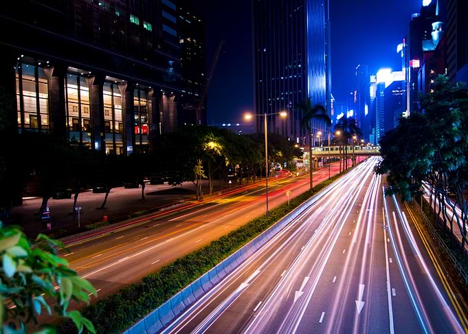 night shot motorway in urb