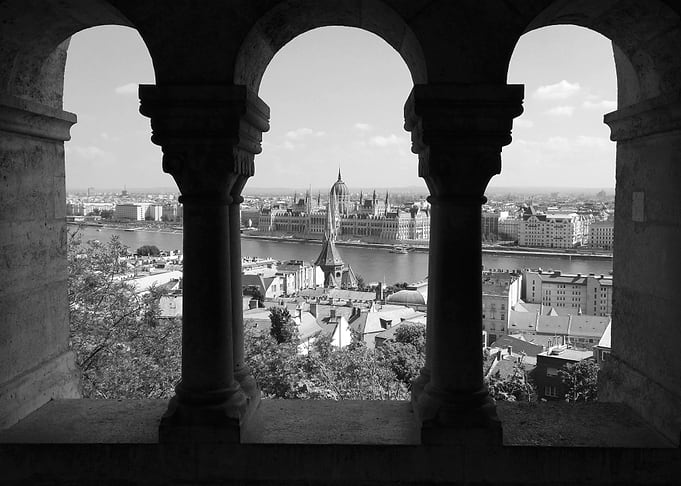 View from Fisherman's Bastion to the Parlament. Budapes ...