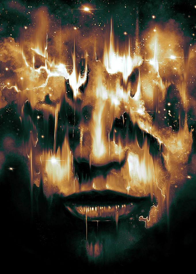 Blind Fate - Painting portrait with space elements.