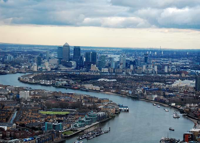 View from the shard, London, featuring an S bend in the ...