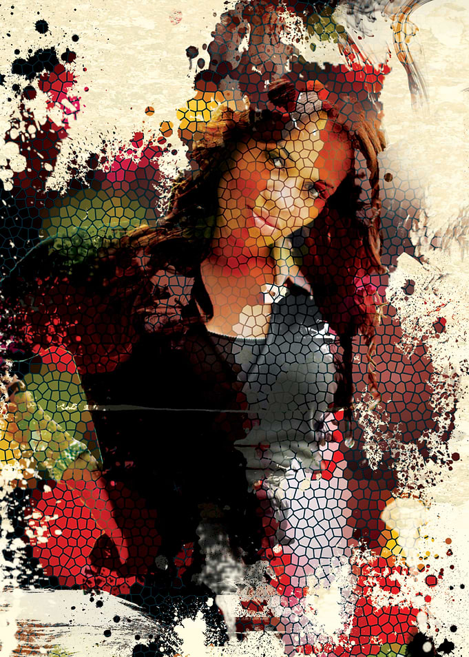 Mosaic - A disrupted mosaic art with a female at the ce ...