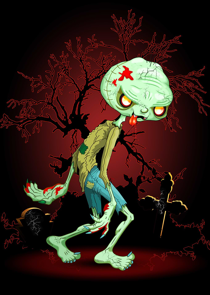 Zombie Creepy Monster Cartoon on Cemetery