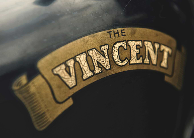 Close up of a classic British VINCENT insignia