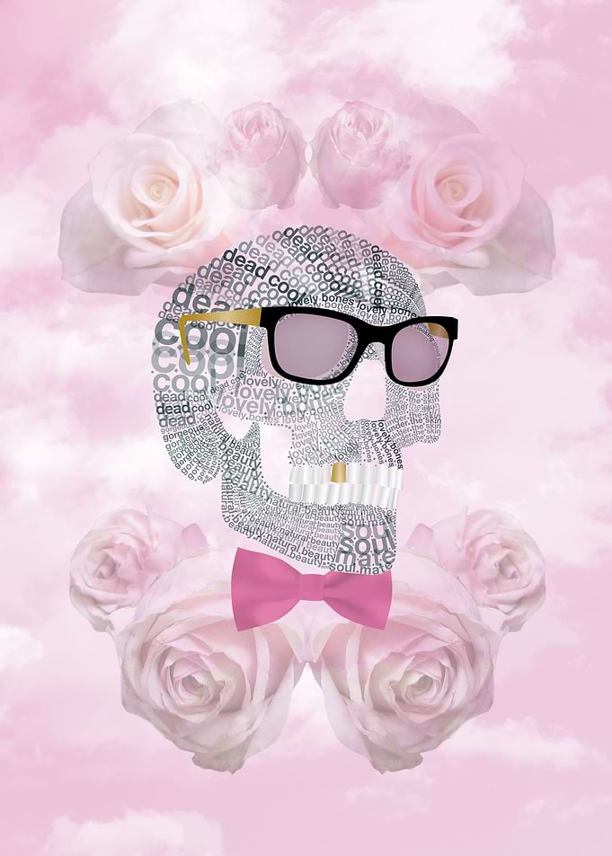 Typographic skull with sunglasses and bow tie in the 'W ...