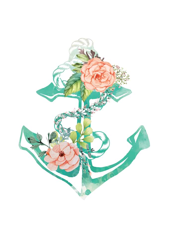 Roses and Anchor watercolor composition