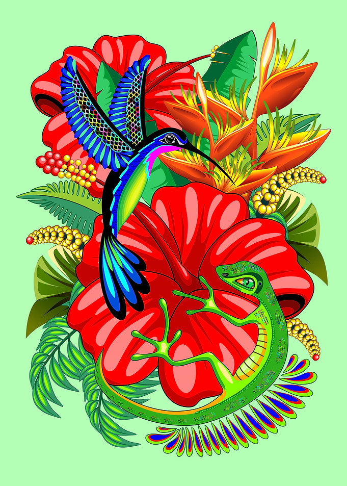 The Lizard, The Hummingbird and The Hibiscus