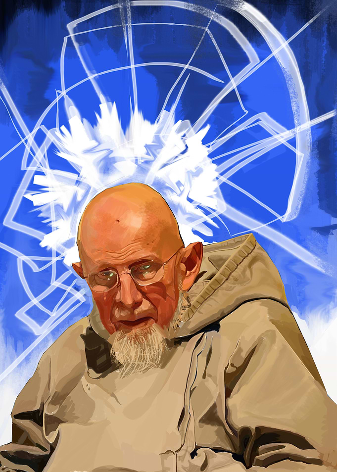 An old priest having a mystical vision