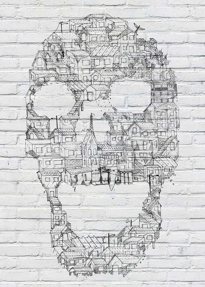 This art depicts the life growing in places that do not ...