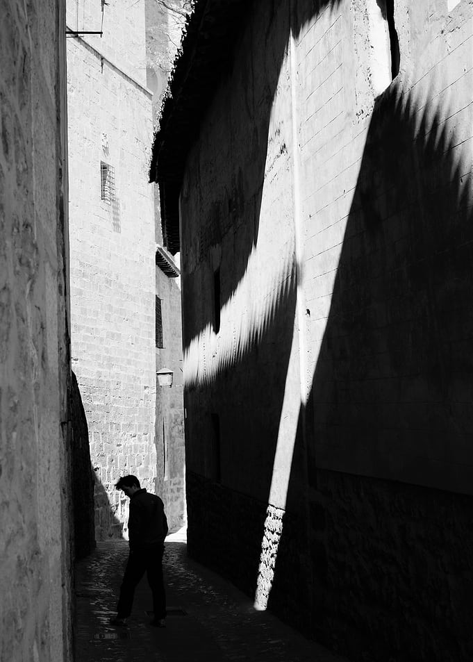 walking down street in a small town. Albarracin spain.