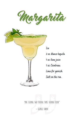 Cocktail - Margarita with the ingredient list and a quo ...