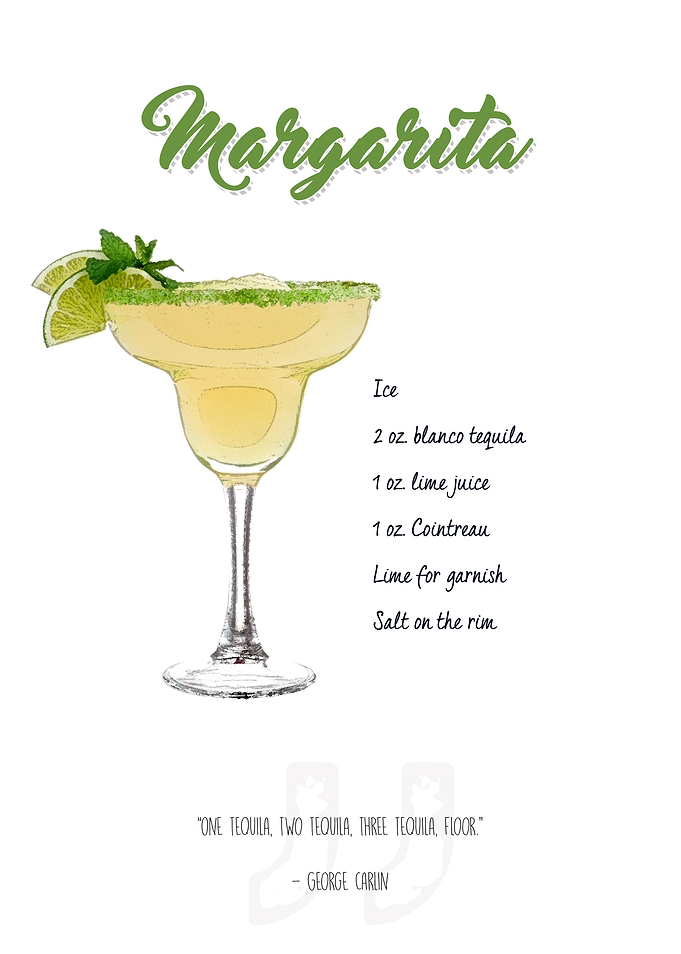 Cocktail - Margarita with the ingredient list and a quo ...