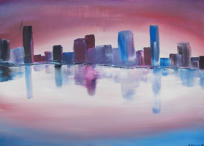 Abstract city painting. The skyline is vaguely based on ...