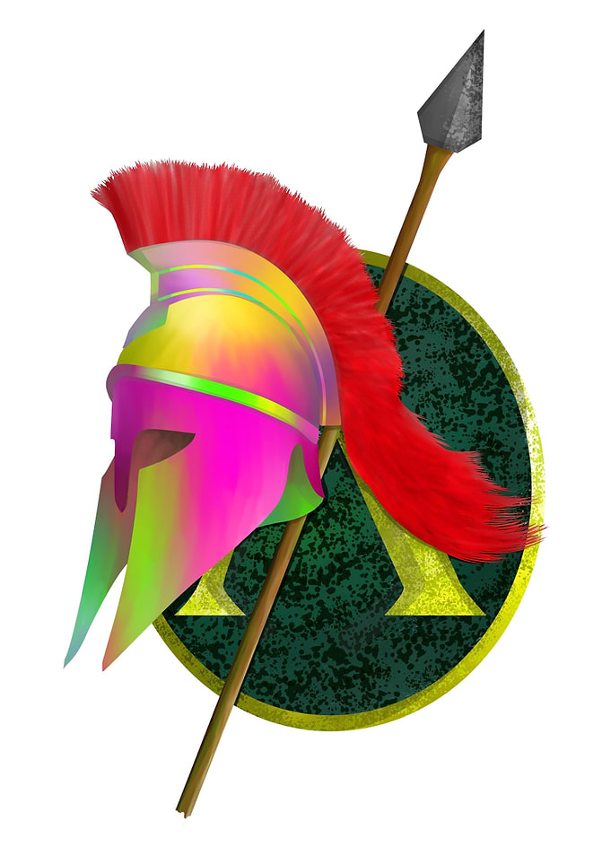 A colorful illustration of a Spartan or Greek warriors ...