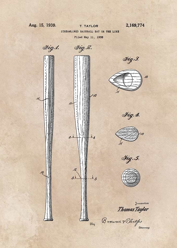 patent - Taylor - Streamlined baseball bat or the like ...