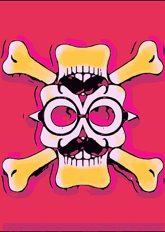 funny skull face with mustache and glasses and pink bac ...
