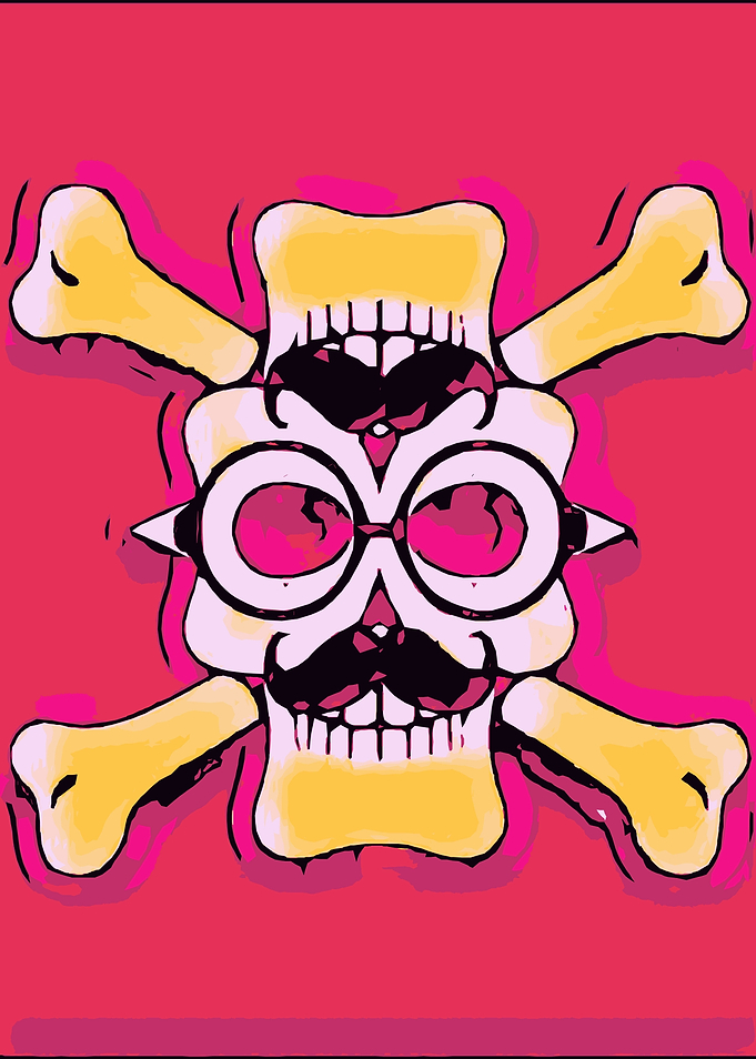 funny skull face with mustache and glasses and pink bac ...