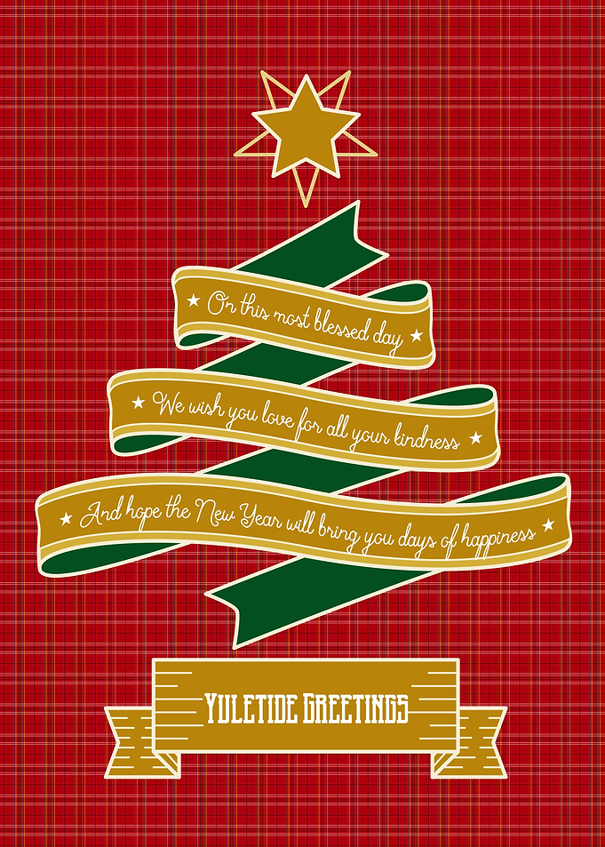 Christmas Tree Ribbon Red Plaid Gold Star Yuletide Typo ...