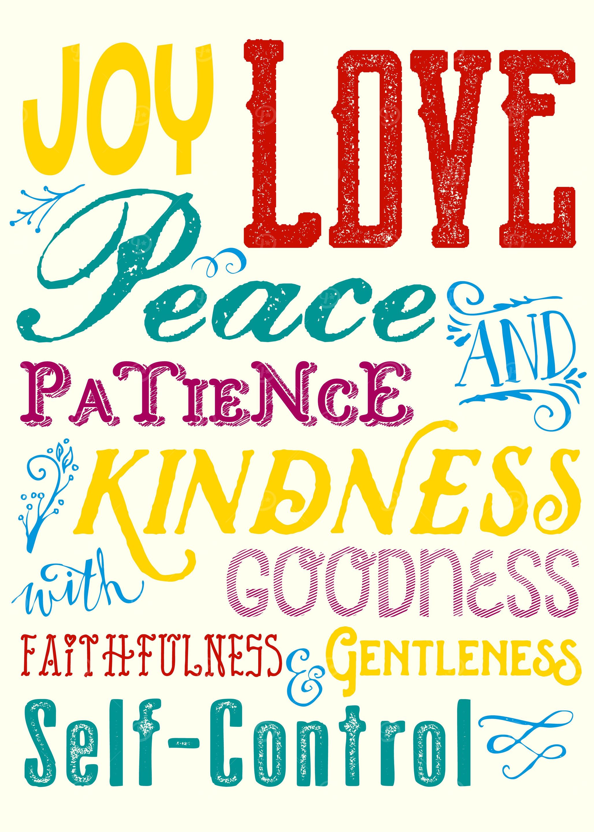 Love Joy Peace Patience Kindness Goodness Typography Ar ...
