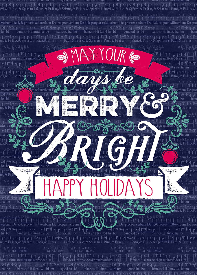 Merry & Bright Christmas Banner Happy Holidays Typograp ...