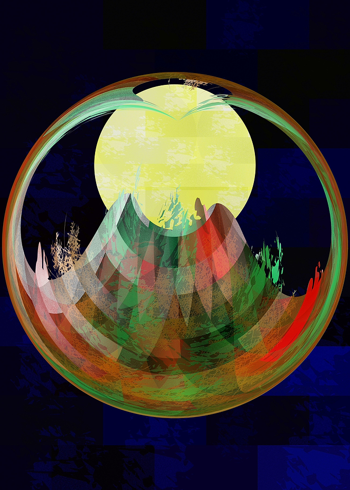 midnight and the full moon is shining on the magic moun ...