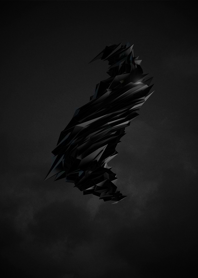 A dark and foreboding polygonal shape against a dark an ...
