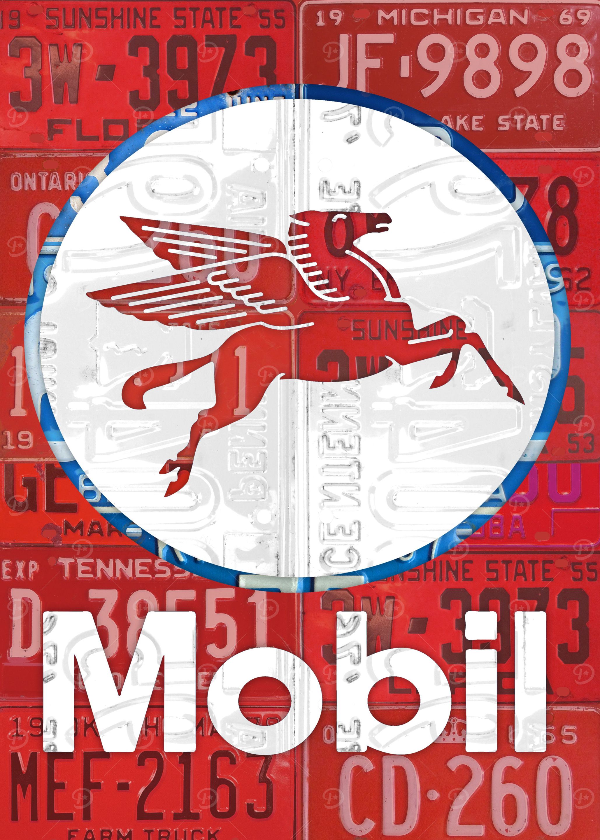Mobil Gas Vintage Sign Recycled License Plate Art