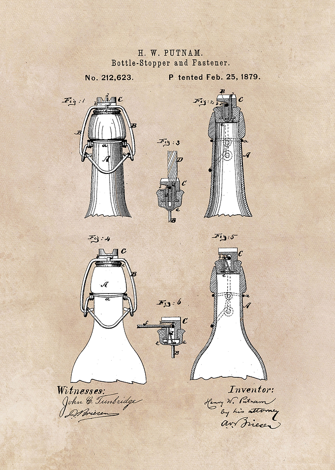 patent - Putnam Bottle-Stopper and Fastener - 1879