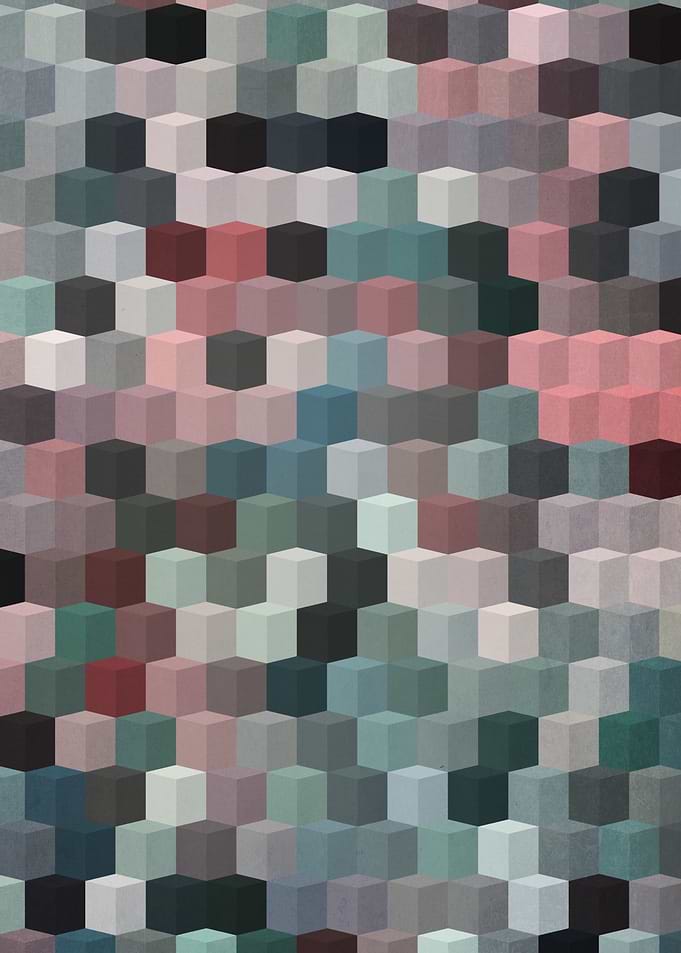 Geometric abstraction featuring cubes.