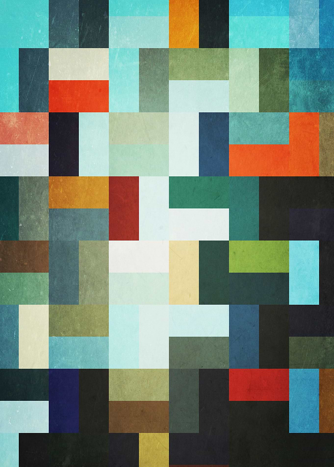 Geometric abstraction featuring multicolored rectangles ...