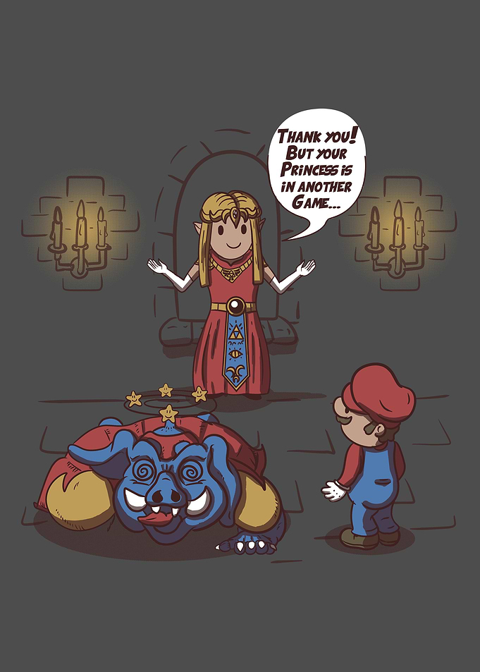 Mario is in another videogame.
