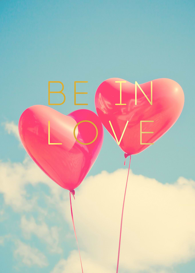 heart's balloons in the sky with clouds and message of ...