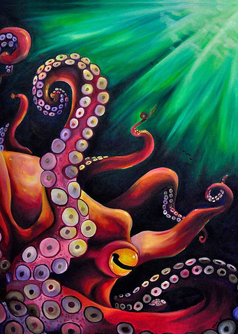 creatures of the deep. Red Octopus.