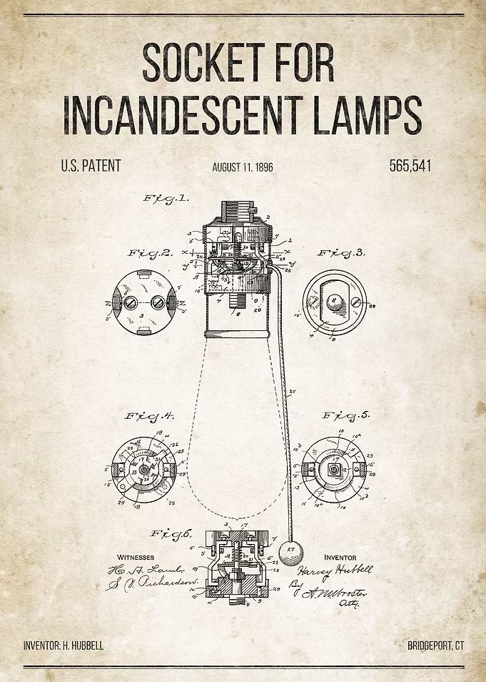 Socket for Incandescent Lamps U.S. Patent #565,541 on o ...