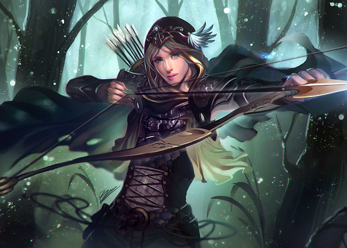 Digital portrait of an Elf Ranger character.