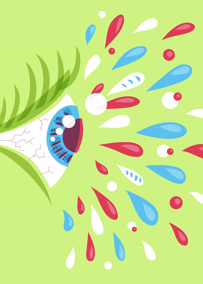 Bright colorful psychedelic illustration of a blue eye ...