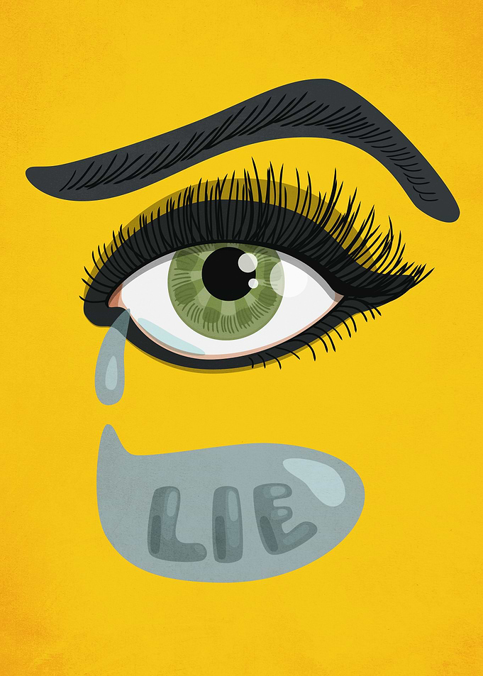 Vector illustration of a green lying eye over yellow ba ...