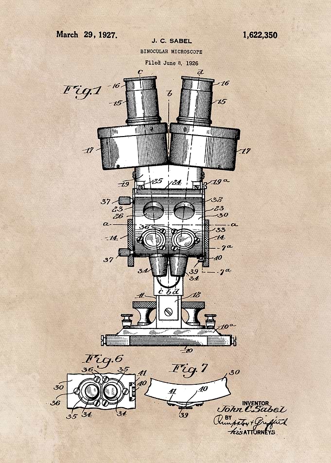 patent art Sabel Binocular Microscope 1926
