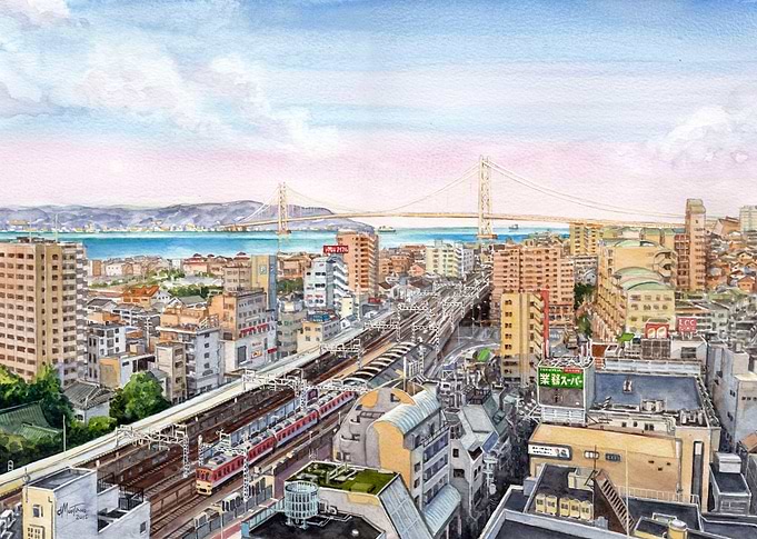 'Tarumi Kobe' watercolor on paper