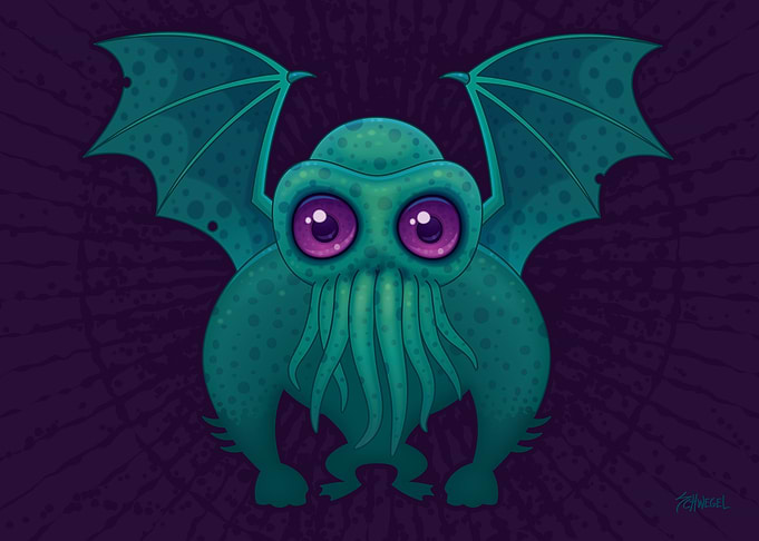 Vector cartoon illustration of Cthulhu.